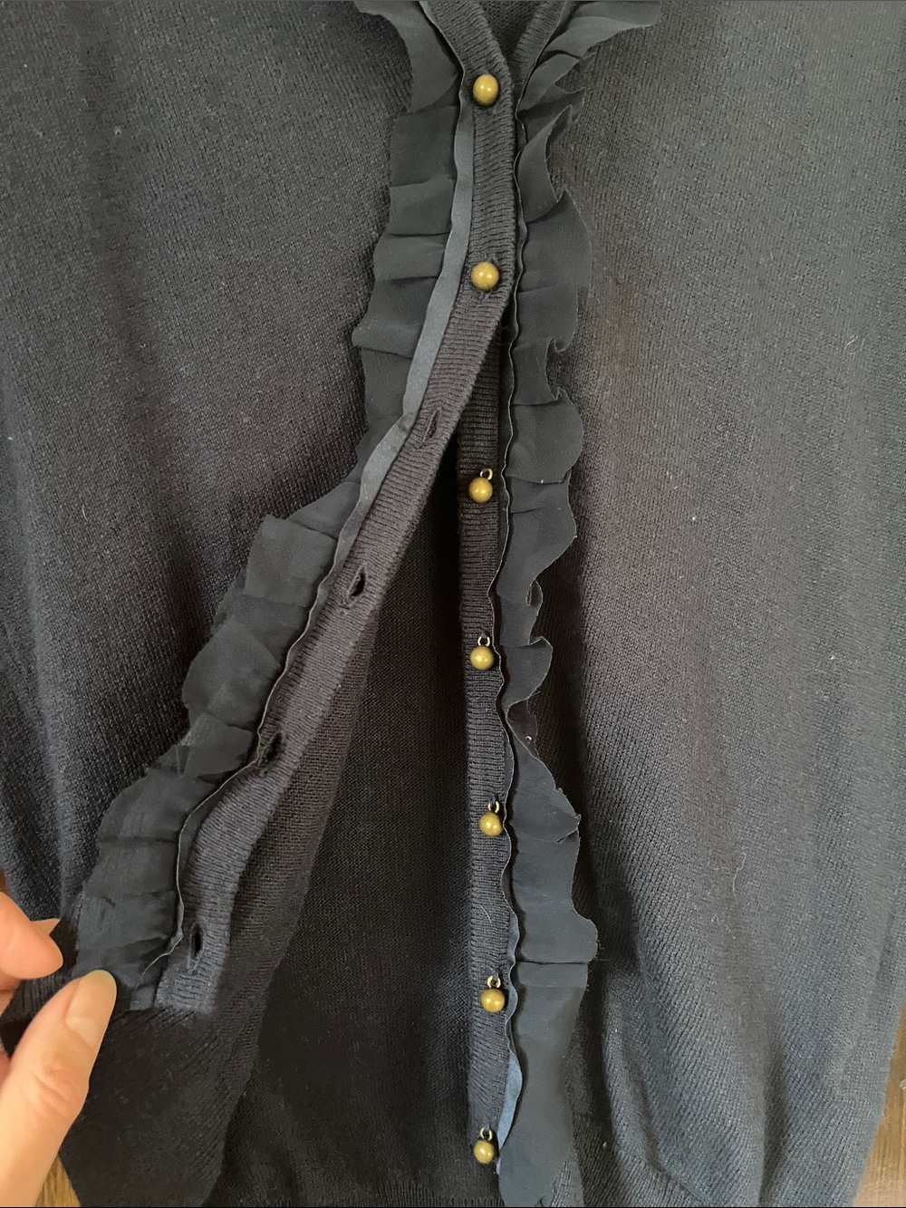 Esprit Navy Ruffle-Trim Button Cardigan - Picture 2 of 8